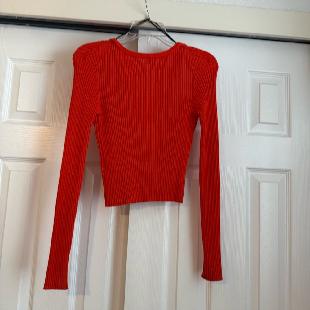 Red V-Neck Button-Up Sweater - Picture 2 of 2